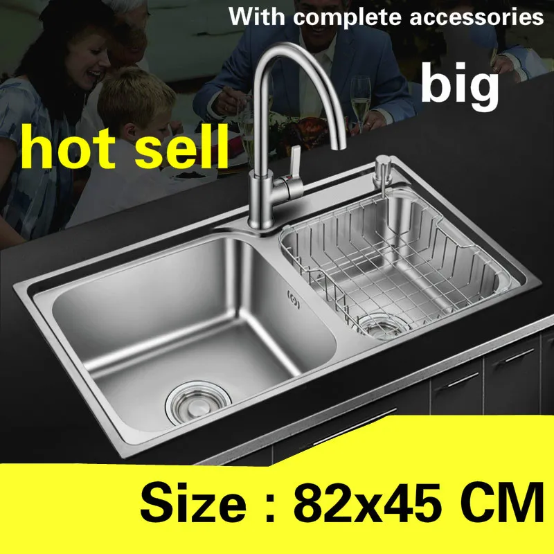 

Бесплатная доставка, стандартная модная большая кухонная раковина с двойным пазом, 304 пищевая нержавеющая сталь, горячая распродажа, 820x450 мм