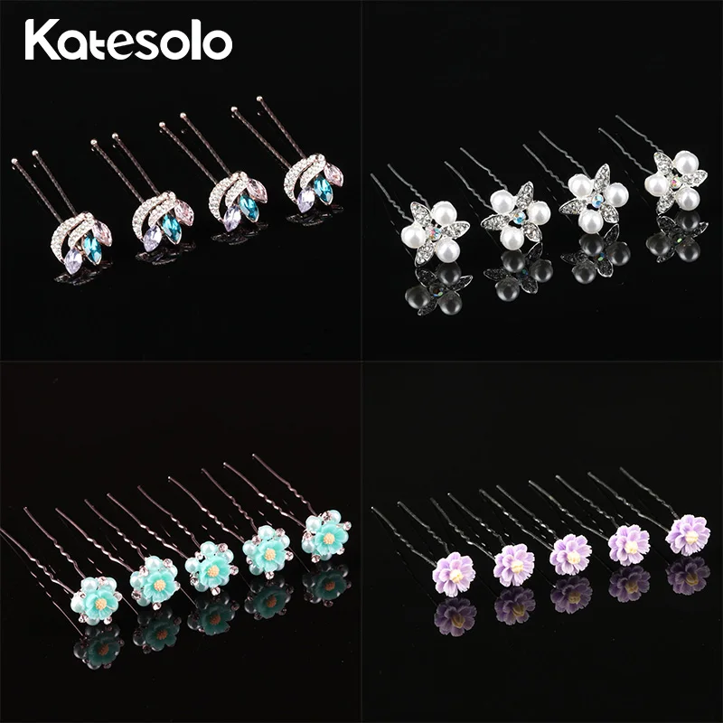 

5 Pcs/Set Wedding Party Hair Jewelry Crystal Faux Pearl Bridal Hairpin Clips Flower Hair Pins Barrette Accessories Wholesale
