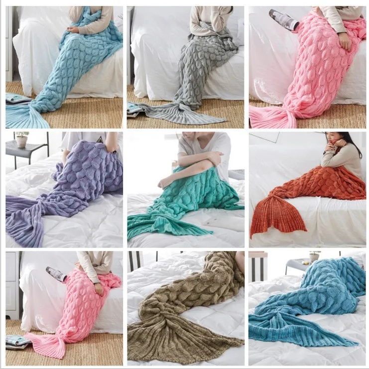 

Soft Knitted Mermaid Tail Blanket Crochet Handmade Sleeping Bag for Kids Adult All Season Best Birthday Christmas Gift