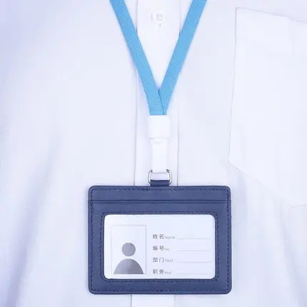 Коровьей материал работы держатель для карт ID держатель для карт имя тега персонал Бизнес знак держатель выставка Работа карты Поддержка для пользовательских - Цвет: Lake blue Horizontal
