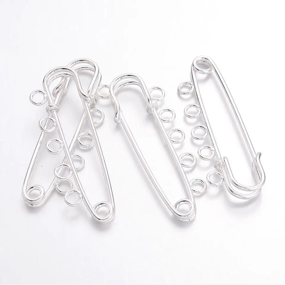 Брошь металлическая серебряная 16 х50 мм 5 шт.|brooch findings|iron kilt pinspins silver |
