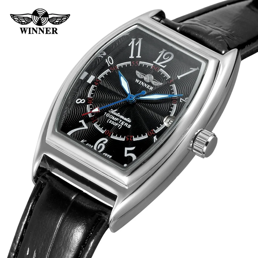

Fashion T-Winner Top Brand Men's Automatic Watch Top Luxury Brand Relojes Hombre Date Function Tonneau Shape Leather Watches