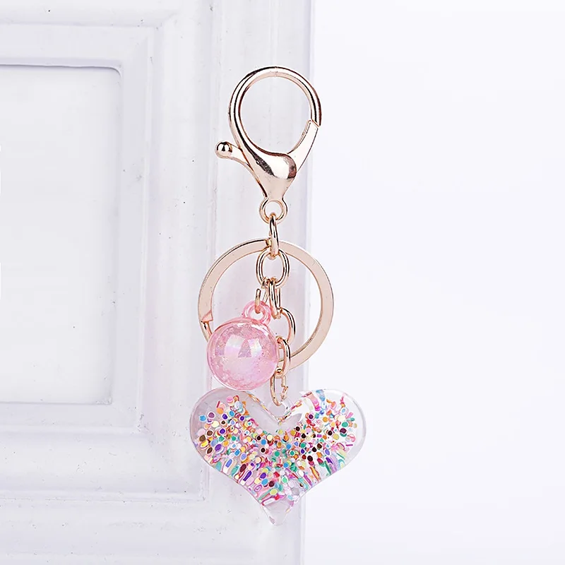 Модный Блестящий брелок в виде сердца для женщин прозрачный акриловый с зыбучим