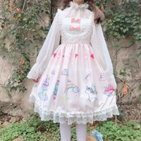 lolita dress summer vintage kawaii cute women student stitching lace bow color unicorn small fresh sleeveless dress cute
