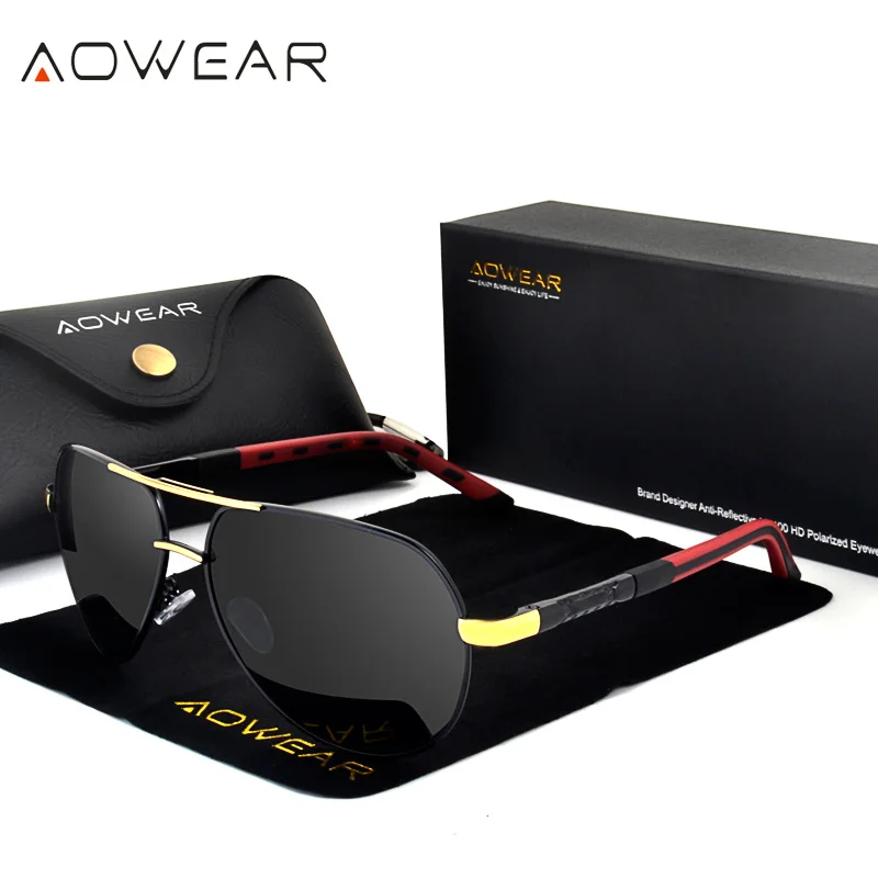 AOWEAR, Зеркальные Солнцезащитные очки для мужчин, поляризационные, фирменный дизайн, авиация, солнцезащитные очки, очки для вождения, очки для мужчин/женщин, Gafas