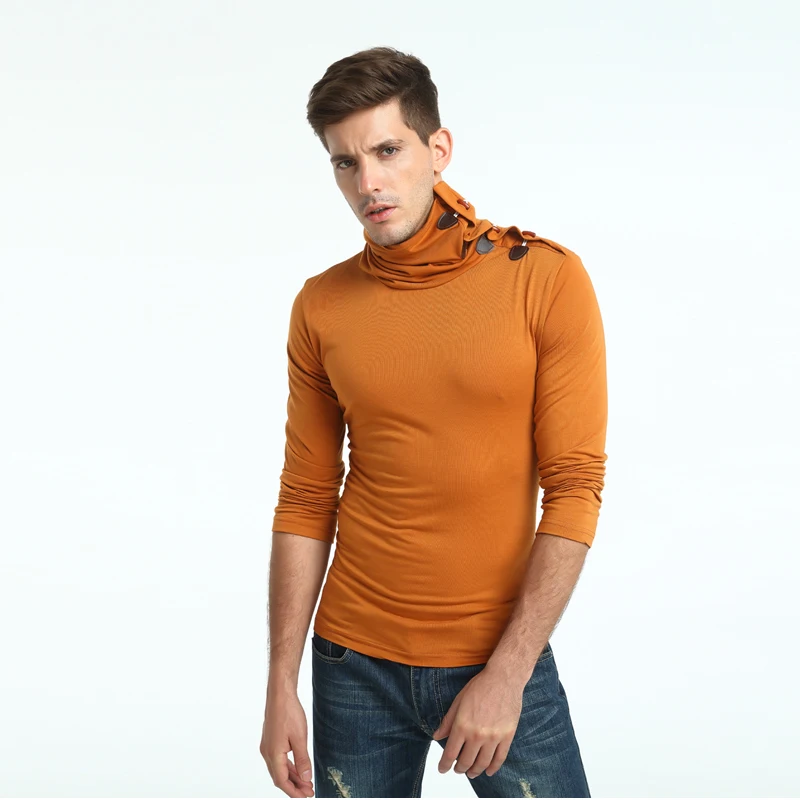 Brand T-Shirt 2017 Spring And Autumn Men'S Fashion Solid Color High-Necked Horns Deduction Long Sleeve XXXL | Мужская одежда