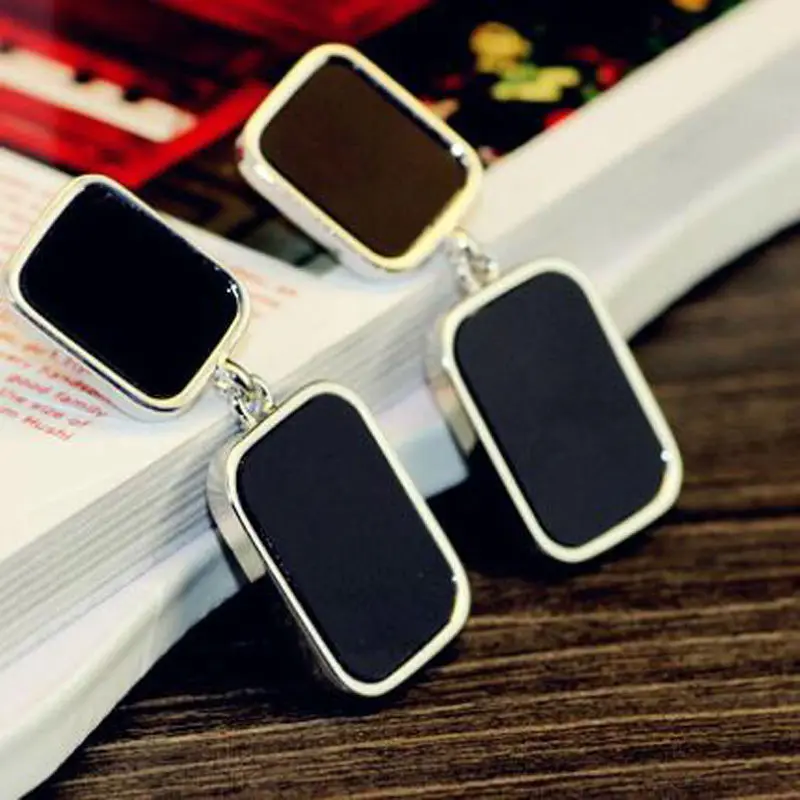 2017 Высокое Качество Черный Акриловые Квадратных Серьги Падения Позолоченные Рок