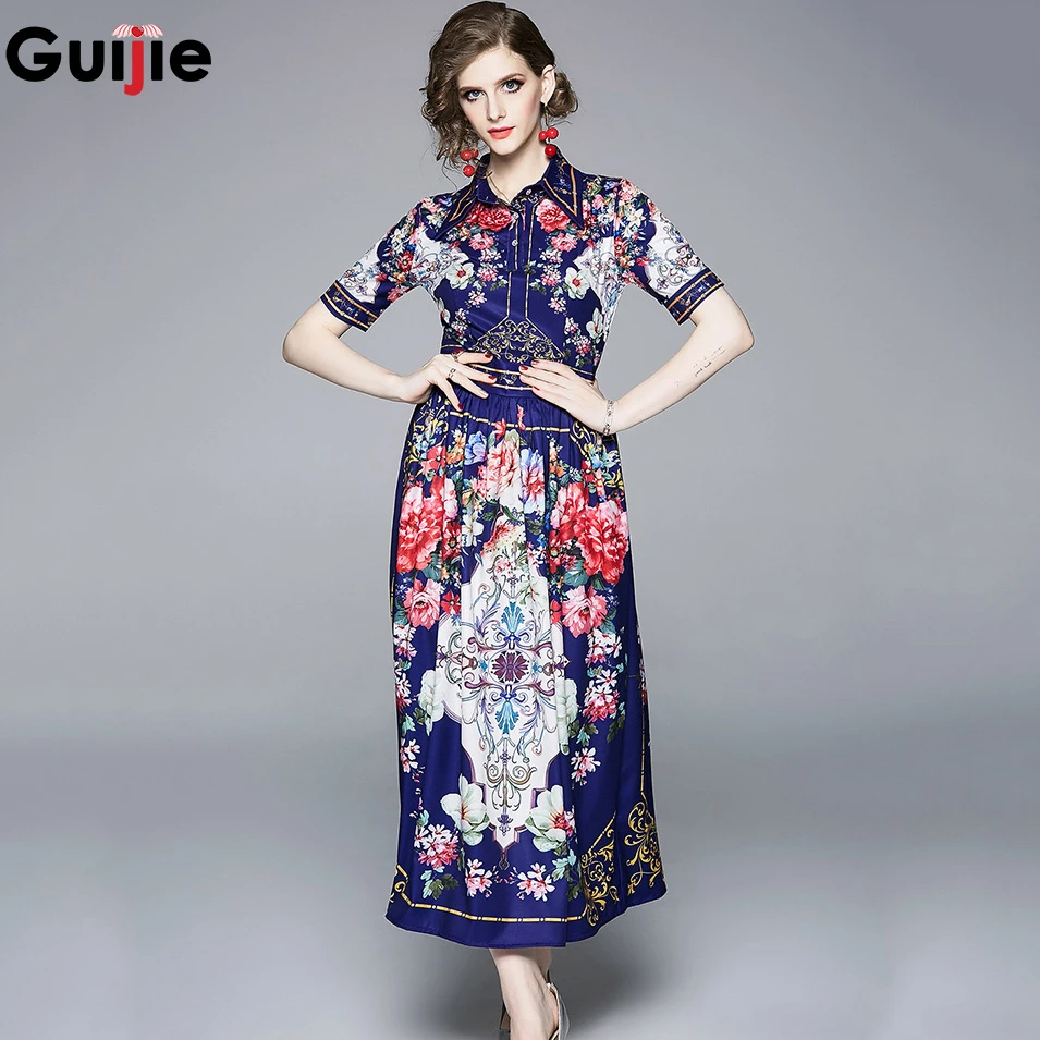 Женское длинное платье Guijie дизайнерское с отложным воротником и изумительным