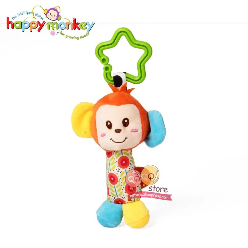 Happy monkey животных, плюшевые мягкие детские трещотка игрушки висит ручные колокольчики для детей; подарок для новорожденных; понять игра слон - Цвет: Monkey