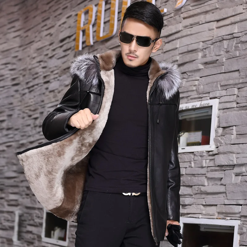 Куртка AYUNSUE из натуральной кожи с воротником лисьего меха NX1611 1YCMY737|Мужские