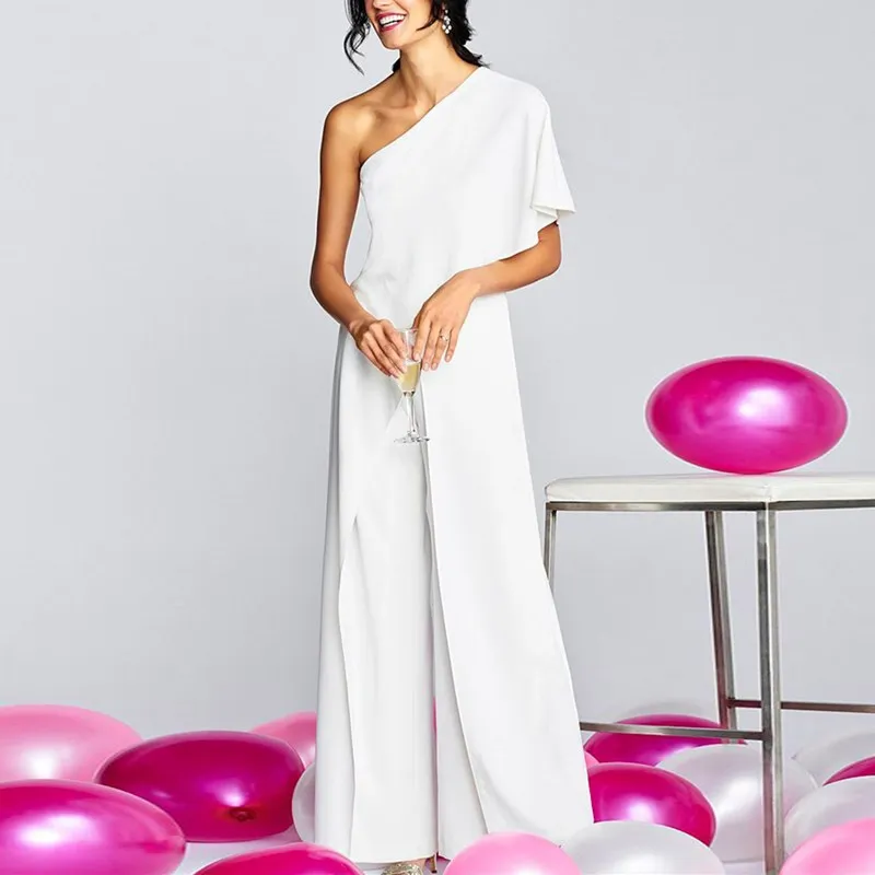 Летний комбинезон на одно плечо повседневные однотонные широкие брюки женские