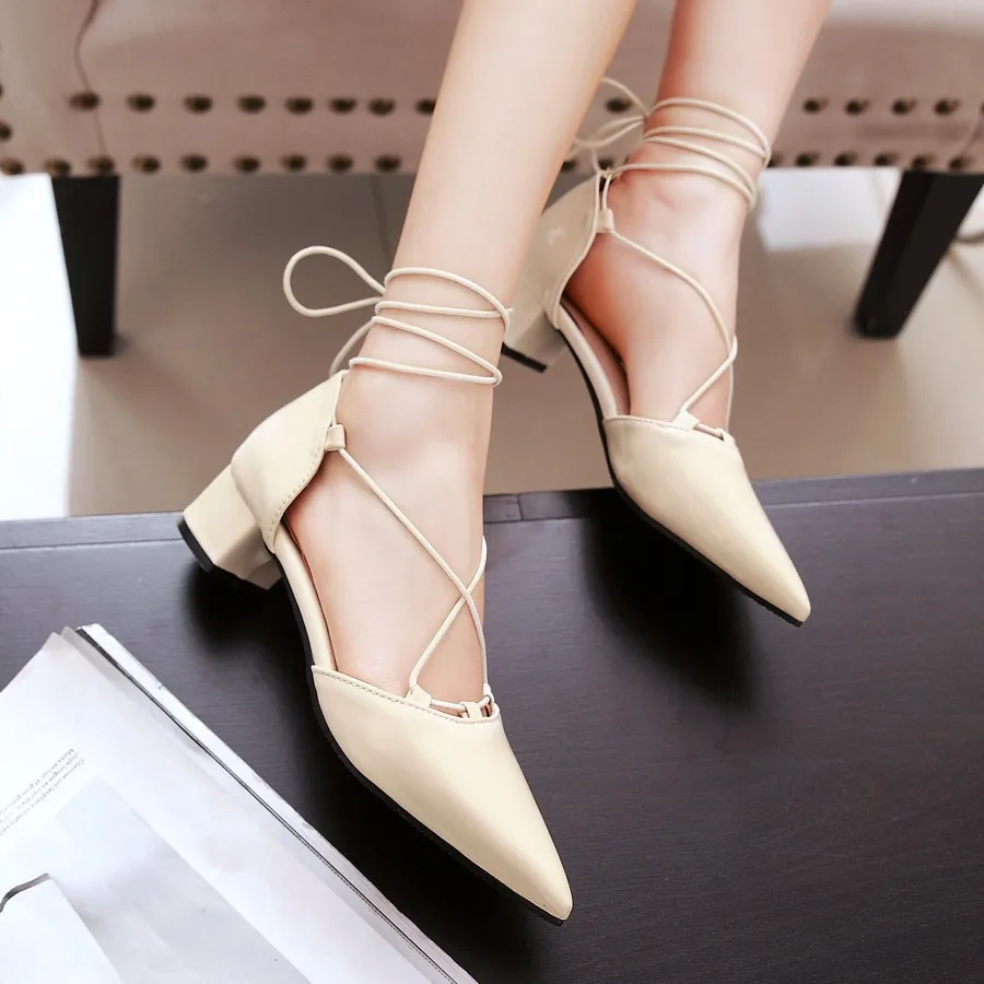 Летние Сандалии Женщин Твердые Лодыжки Ремень Med Высокие Каблуки