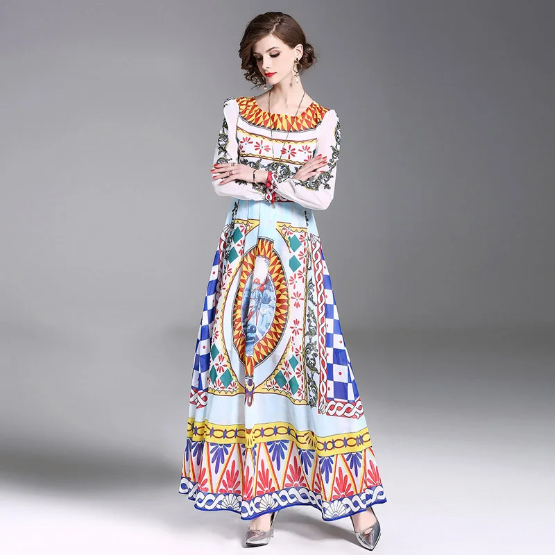 Elegant Ladies Long Dress 2019 Summer Women O Neck Sleeve Slim Waist Print Party Vestidos | Женская одежда