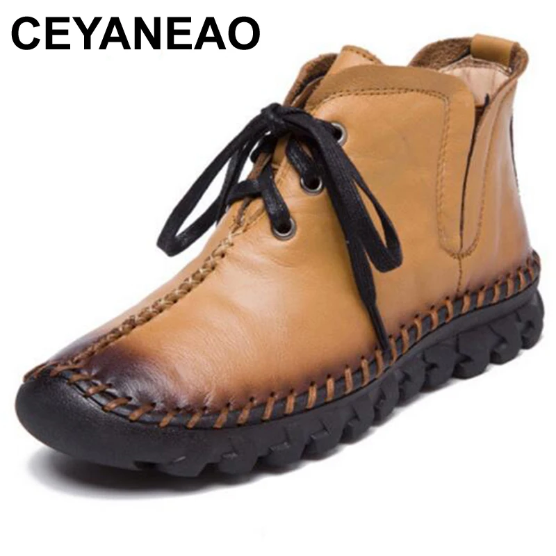Женские зимние ботинки CEYANEAO2018 женская зимняя обувь с натуральным мехом женские Теплые ботильоны ручной