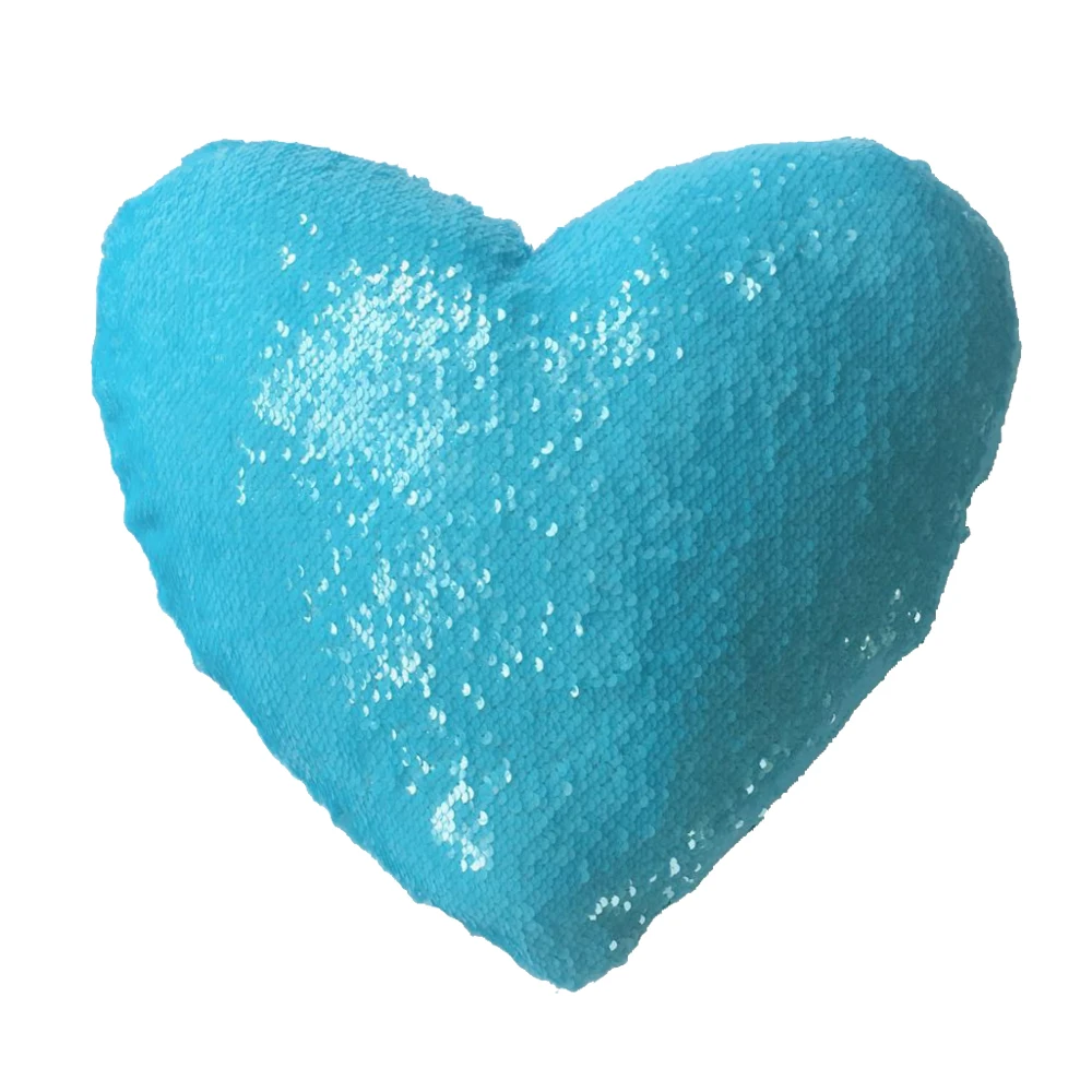 Blue Heart Shape Mermaid Sequin Throw Cushion Cover DIY Glitter Reversible Pillow Case Color Changing Pillows cover Home Decor