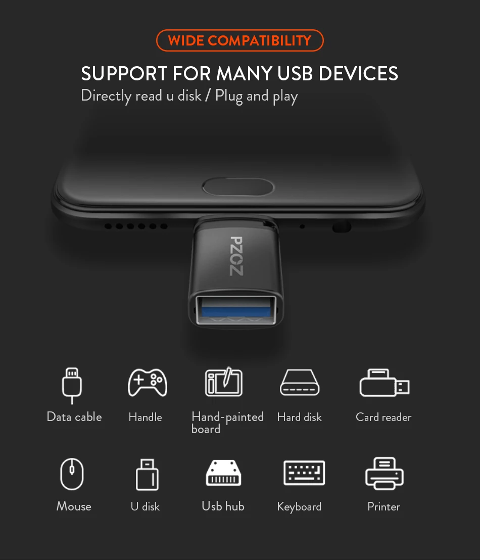 PZOZ otg адаптер micro usb к usb 2,0 конвертер usb-otg micro-usb microusb otg для samsung xiaomi android Tablet мобильного телефона