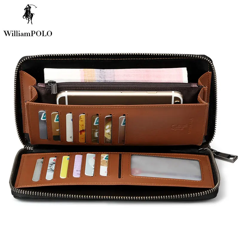 WILLIAMPOLO 100% Натуральная Кожа Мужской Кошелек Мешок Руки Мужчины Сцепления Сумочка