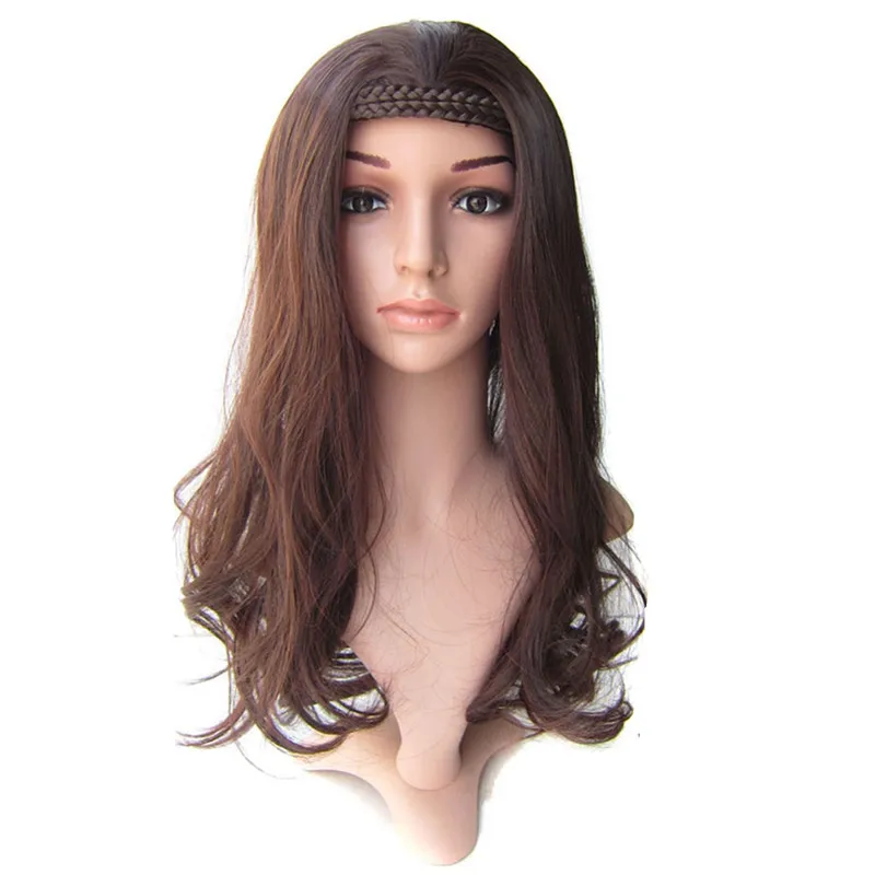 Gres Wavy Half Wigs with Braided Headband High Temperature Fiber Blonde/Brown/Black Synthetic Hairpieces for Lady Padding |