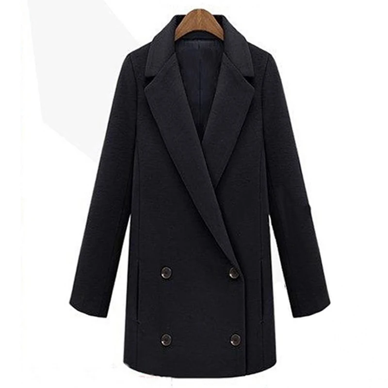 Женское двубортное пальто ZADORIN длинное шерстяное с лацканами и длинным рукавом