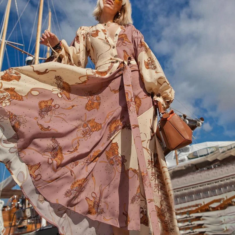 Женское повседневное длинное зимнее платье 2019 длинный рукав макси цветочное