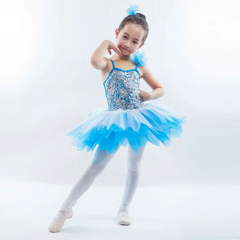 Новейшее бледно-голубое платье с блестками детское балетное платье-пачка для