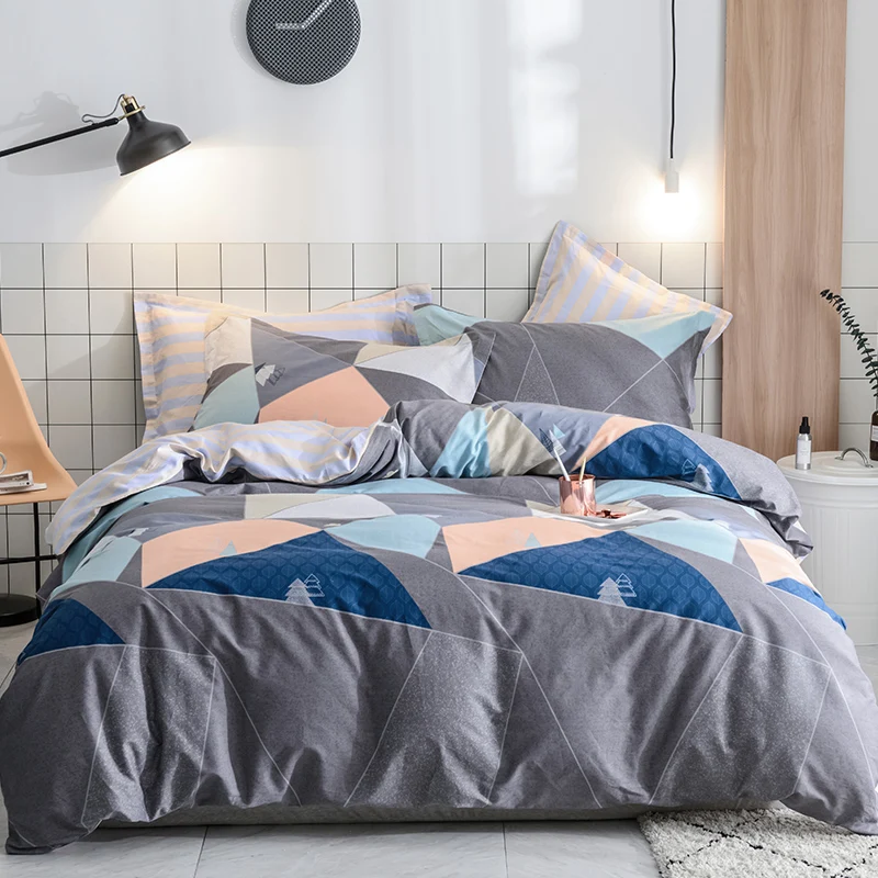 Stylish Colored Rectangle Pattern Sheet Pillowcase Bedding Set 3/4Pc Duvet Cover Sets Twin Double FULL Size Bedlinen | Дом и сад