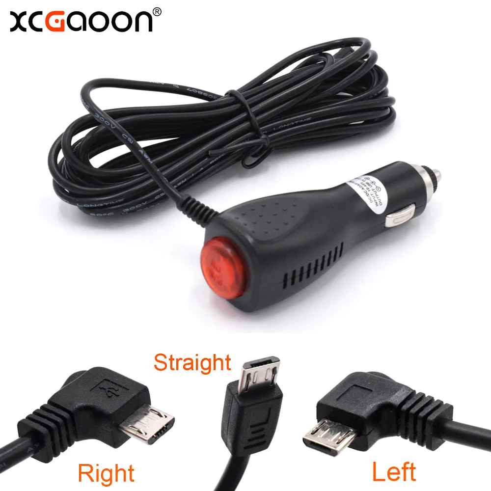 

Автомобильное зарядное устройство XCGaoon 5 В, 2 А, Micro USB, с переключателем, для смартфона/видеорегистратора/камеры GPS, вход 12 В, 24 В, длина кабеля 3,5 м, 11,4 фута