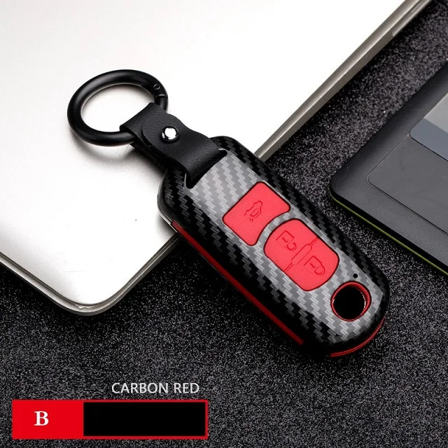 3Button carbonred Углеродное волокно, АБС-пластик, Автомобильный Дистанционный ключ чехол Fob чехол для Mazda 2 3 6 Atenza Axela CX-5 CX5 CX 5 CX-7 CX-9 Smart - Название цвета: 3Button carbonred