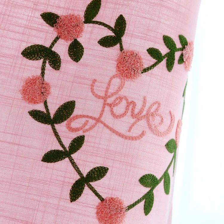 Теплые пасторальные свежие хлопок и пеньковая вышивка розовые занавески с