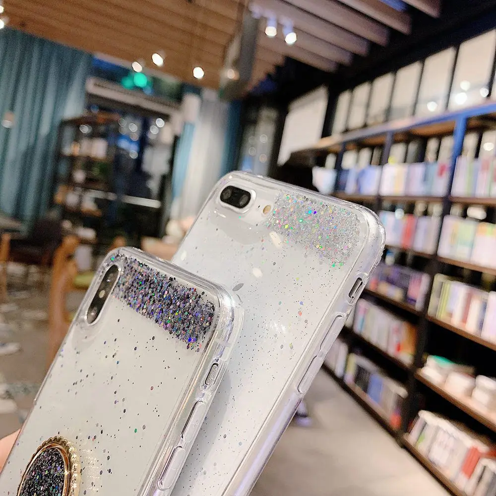 KISSCASE Модный Блестящий чехол для телефона iPhone 6 6s 7 8 X XS XR Прозрачный с кольцом 8Plus