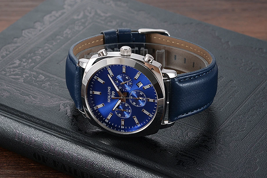 Мужские часы Relojes Hombre,, модные повседневные наручные часы, синие, для мужчин, студентов, с большим лицом, кожа, кварцевые мужские часы, Топ бренд