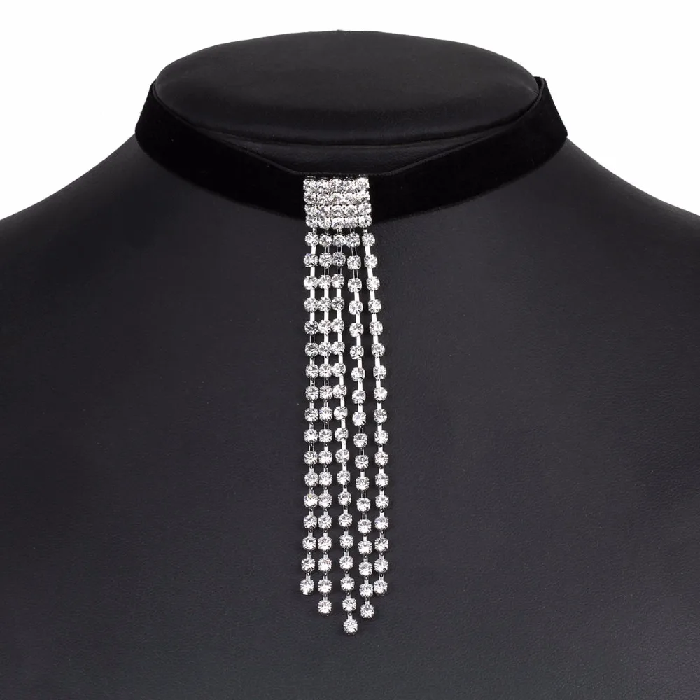 Женское бархатное ожерелье NR3665 черное с кисточками и кулонами|necklace onyx|necklace