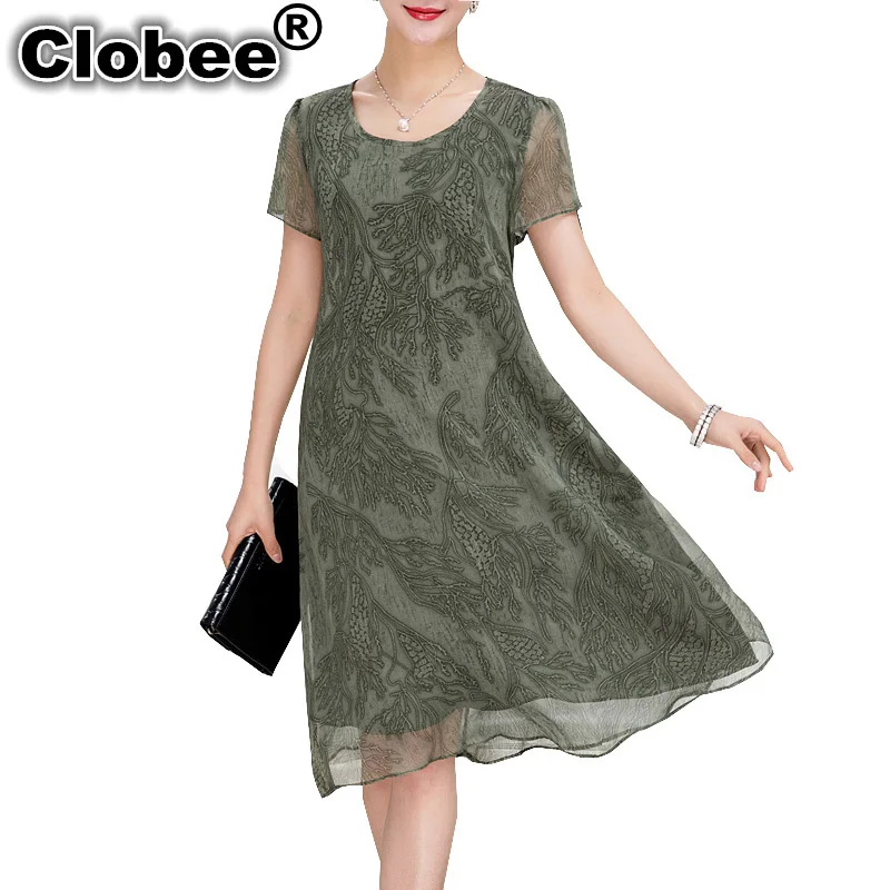 Женское офисное платье с коротким рукавом летние платья до середины икры принтом