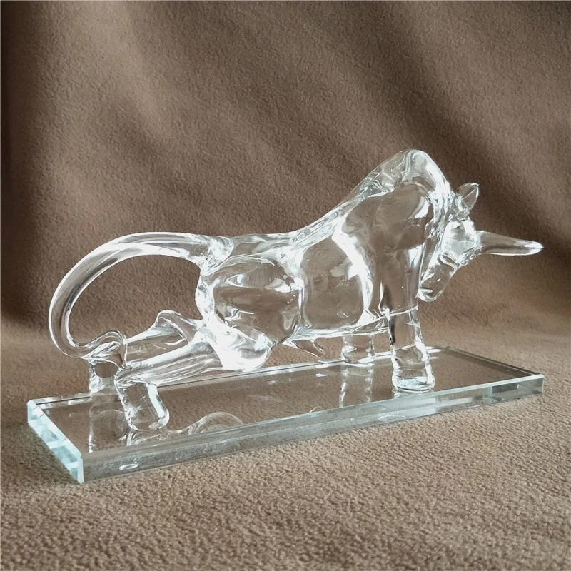 Quartz Crystal Glass Bull Statue Mineral Miniature Ox Mascot Ornament Craft Accessories for Home Decor Business Gift Birthday | Дом и сад
