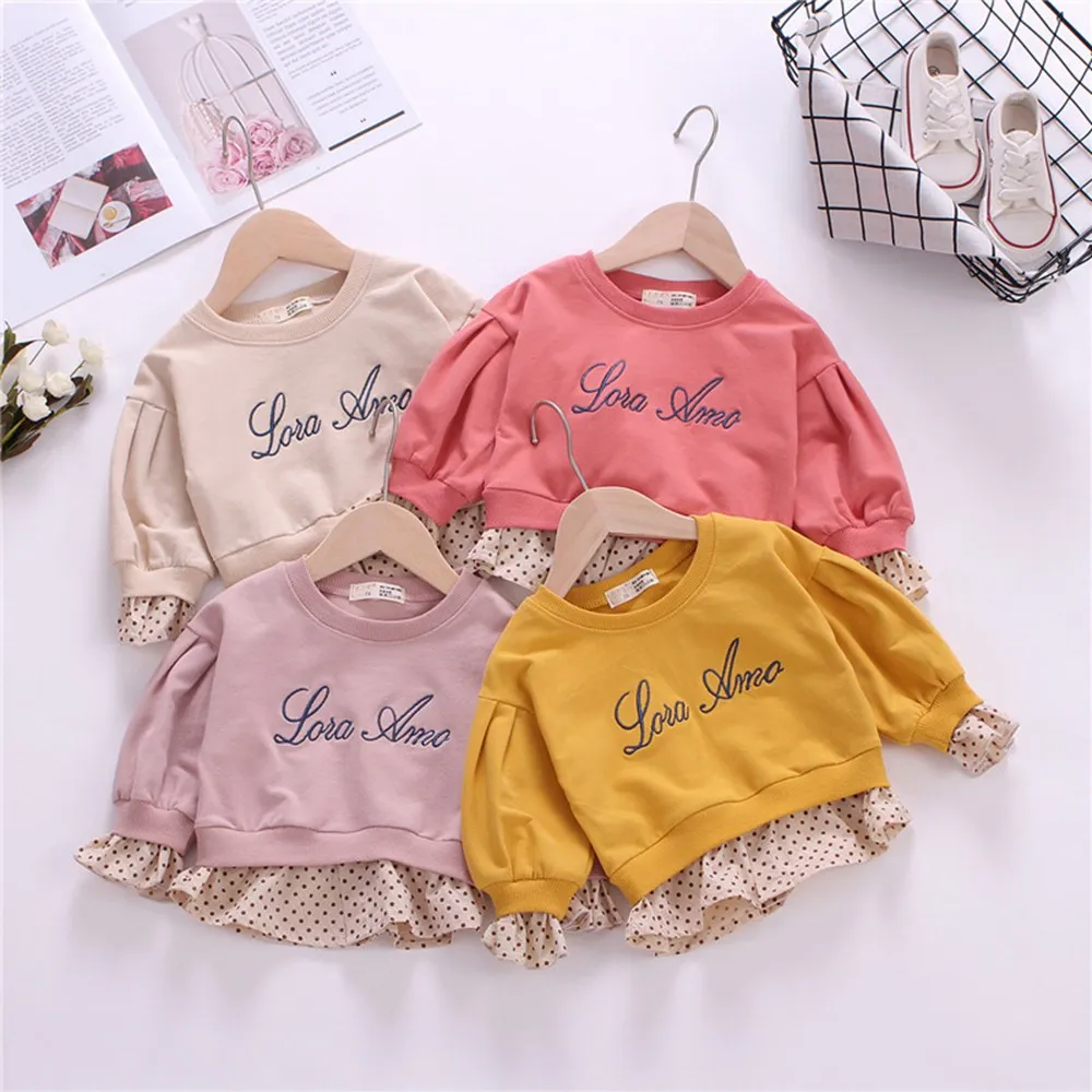 2019 г. Осенний Детский свитер для девочек Детские хлопковые толстовки в горошек с