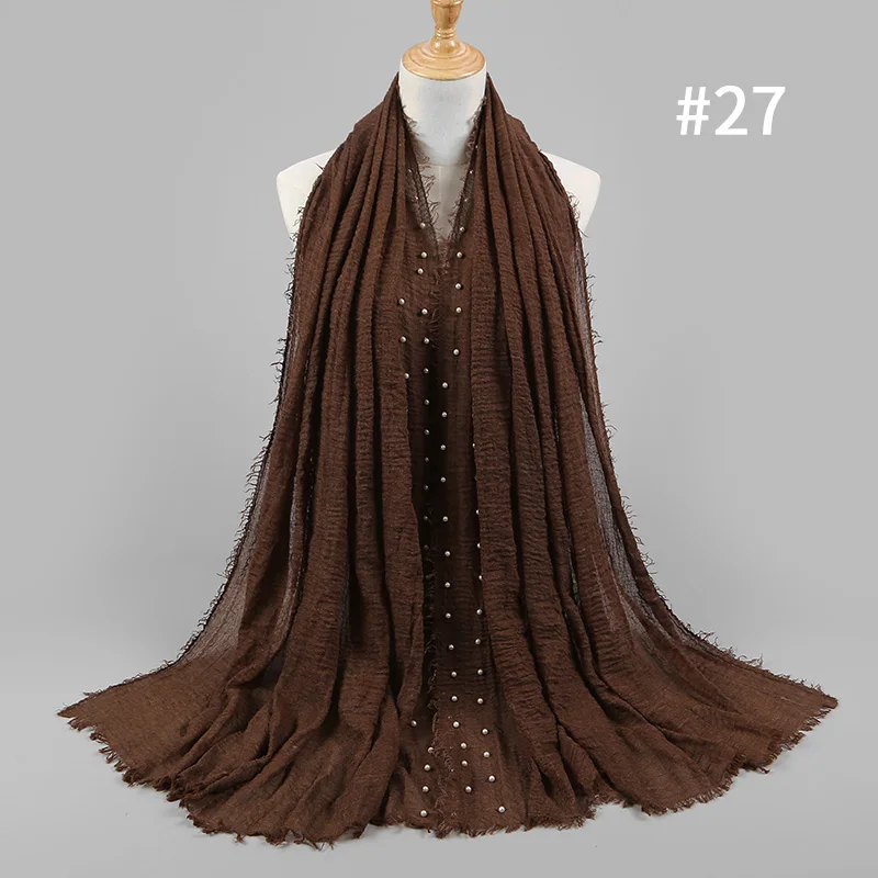 Two rows pearls 27 Новое поступление Классический премиум вискоза Макси морщинка облако хиджаб шарф платок Мягкий Ислам Мусульманский мнущийся жемчуг обертывание - Цвет: Two rows pearls 27