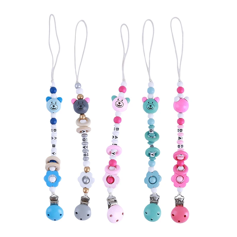 1 шт. милый деревянный держатель для соски с изображением медвежонка цепочка