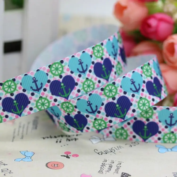 7/8 ''Бесплатная доставка Якорь Морской печати grosgrain ленты головной убор
