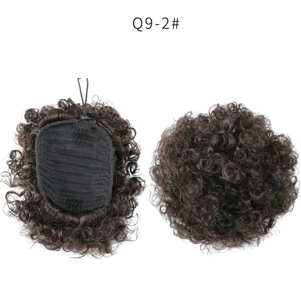 2 Valenwigs афро пышные короткие кудрявый шиньон волос булочка на шнурке в синтетические хвостики для прически с зажимами прядка для наращивания волос - Цвет: 2