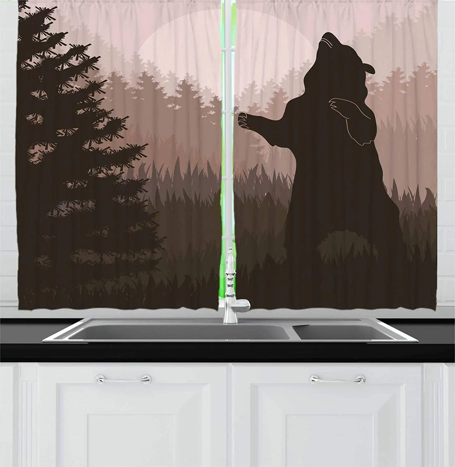 Занавески для кухни Nature силуэт дикого медведя в джунглях леса темноте