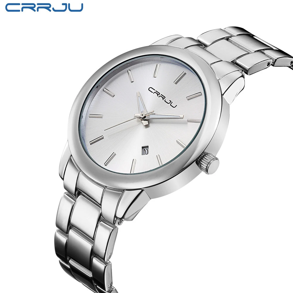 Luxury Brand CRRJU Quartz Watch Men Stainless Steel Business watch 30M waterproof Casual Sport relogio masculino Clock | Наручные часы