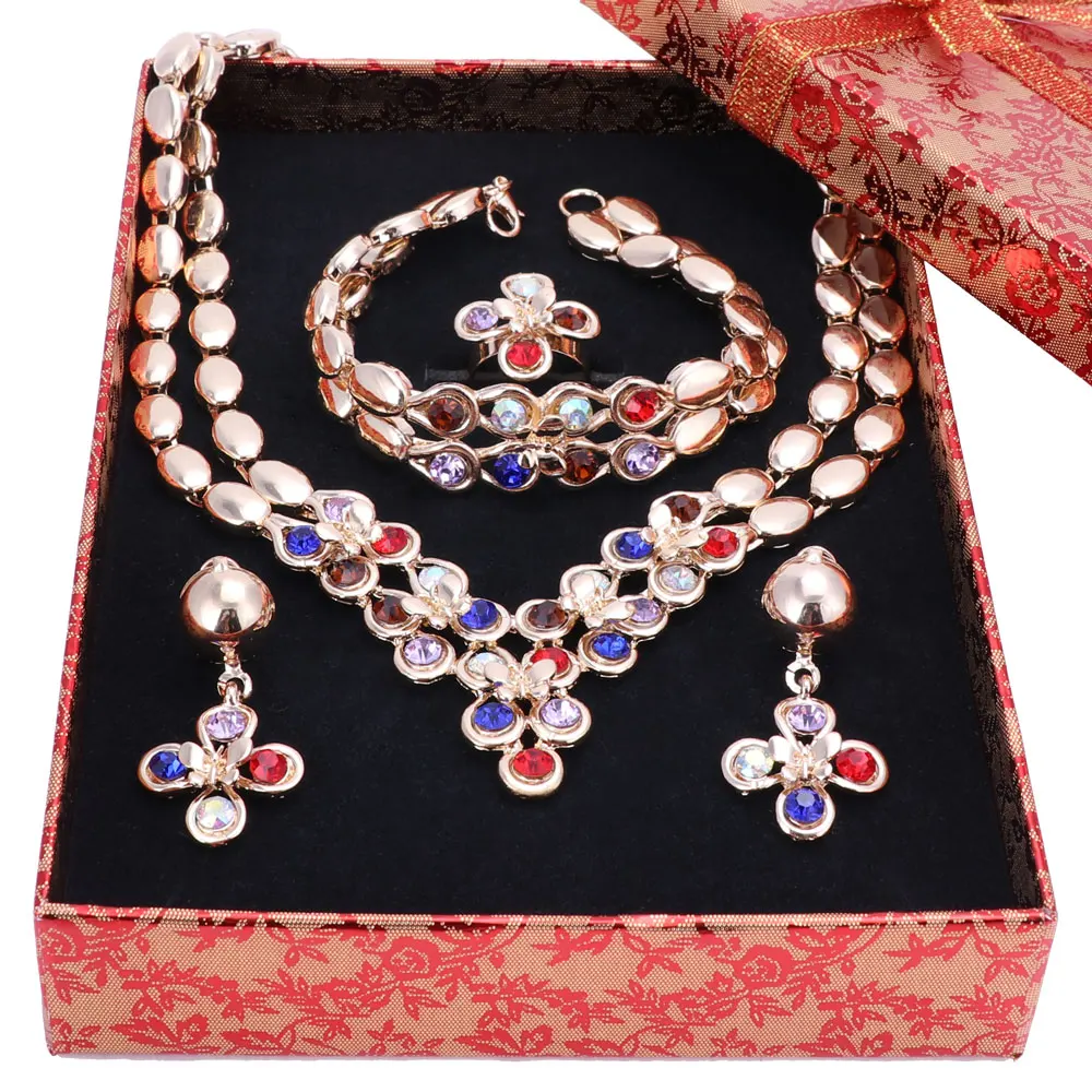 Ювелирные наборы с кристаллами для женщин ожерелье серьги браслет кольцо Африка