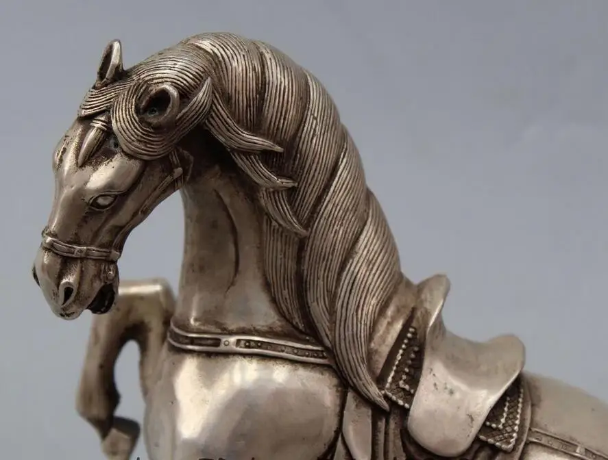 9&quot Chinese Silver Fengshui Zodiac Year Horse Dragon Running Successful Statue | Дом и сад