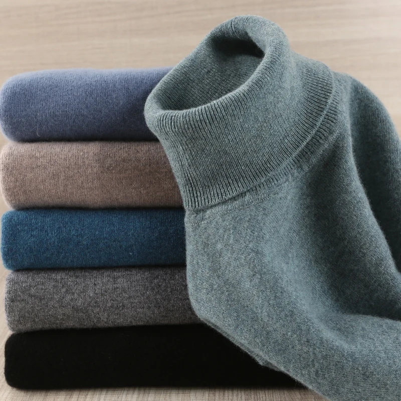 

LHZSYY Men Autumn And Winter New Cashmere sweater High lapel Slim Knit Pullover Solid color Leisure High-grade Warm Sweater
