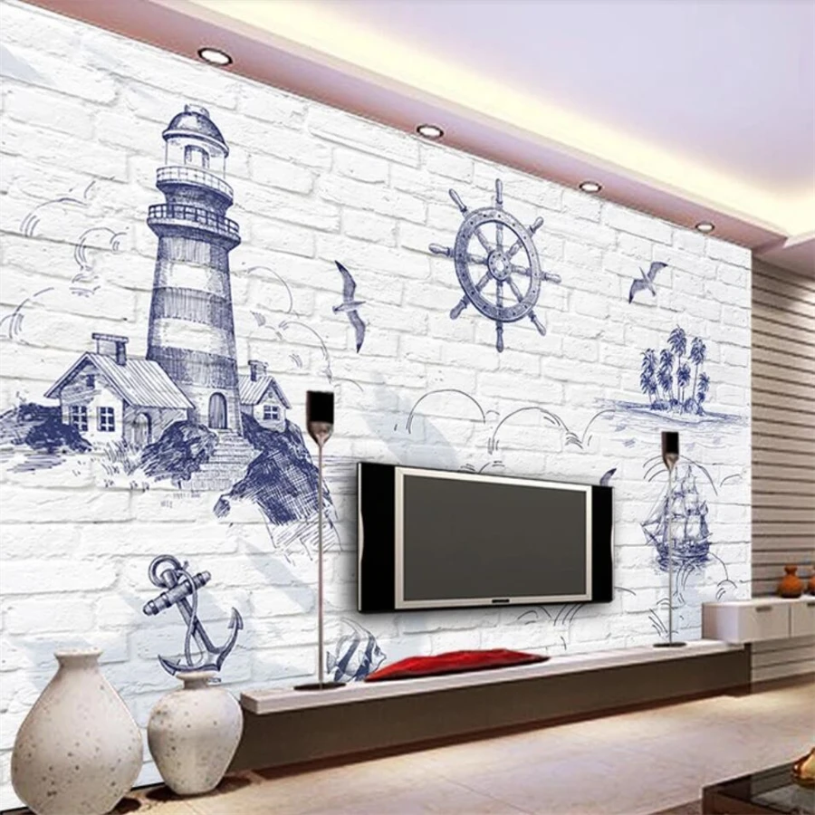 

beibehang The Mediterranean-style brick wallpaper 3D murals living room bedroom TV background wall papel de parede 3d wallpaper