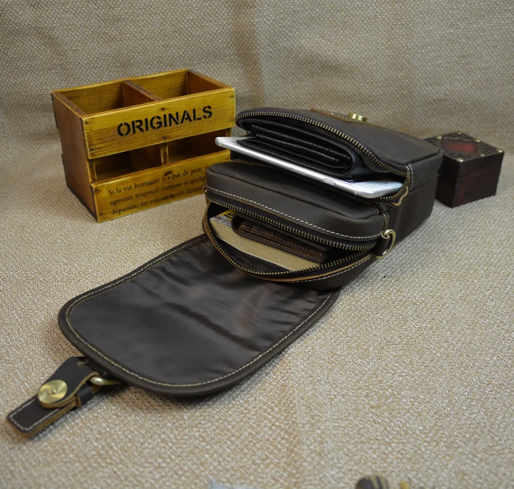 Мужская коричневая сумка через плечо из натуральной кожи 2 варианта