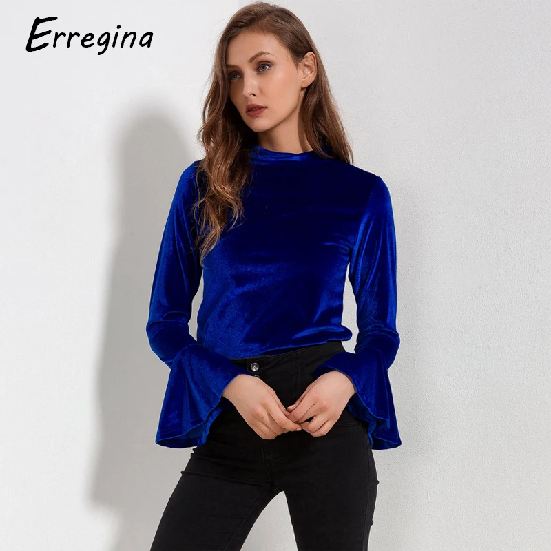 Erregina/Бархатные Топы с высоким воротом женская футболка сезон осень зима