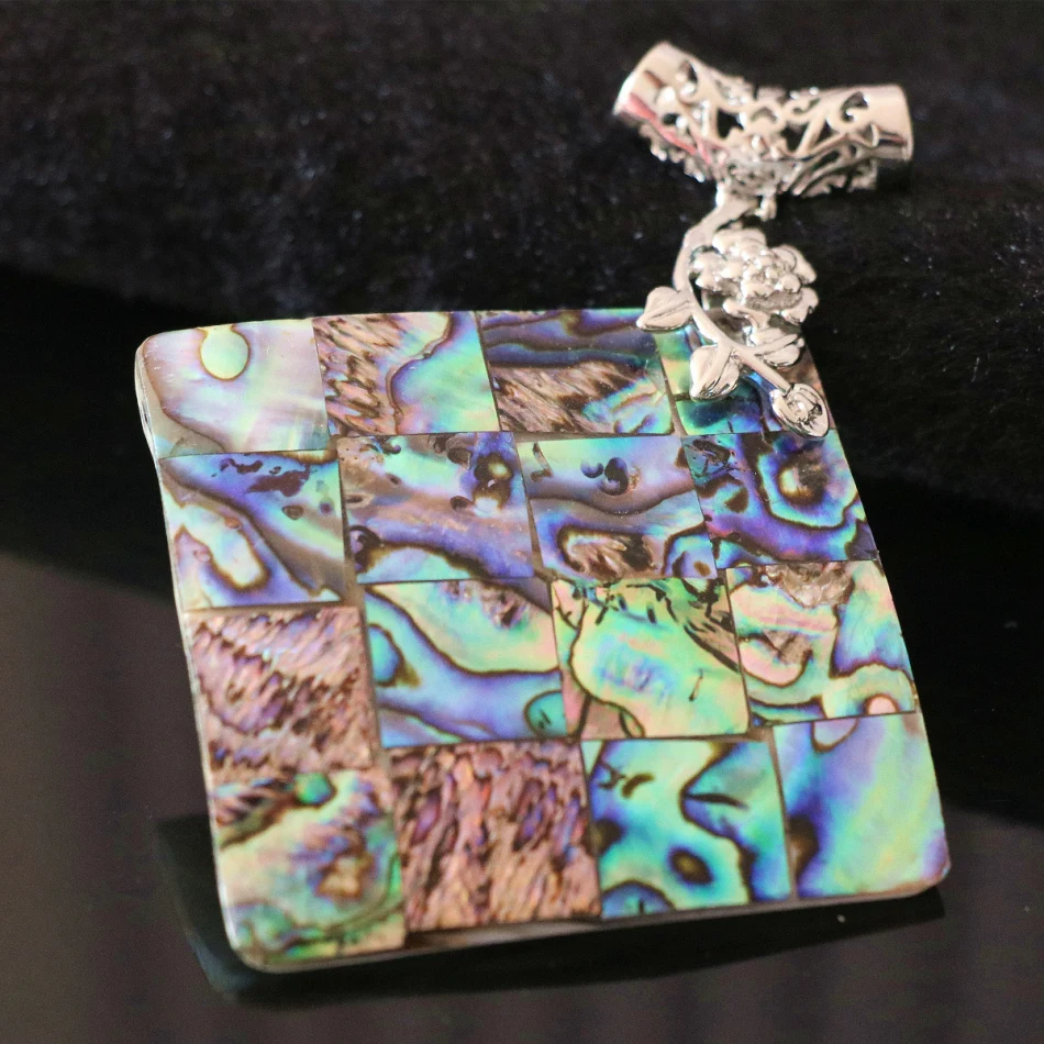 

Fashion elegant natural abalone large square pendant 51*51mm splicing silver-color flower fit necklace jewelry findings B1148