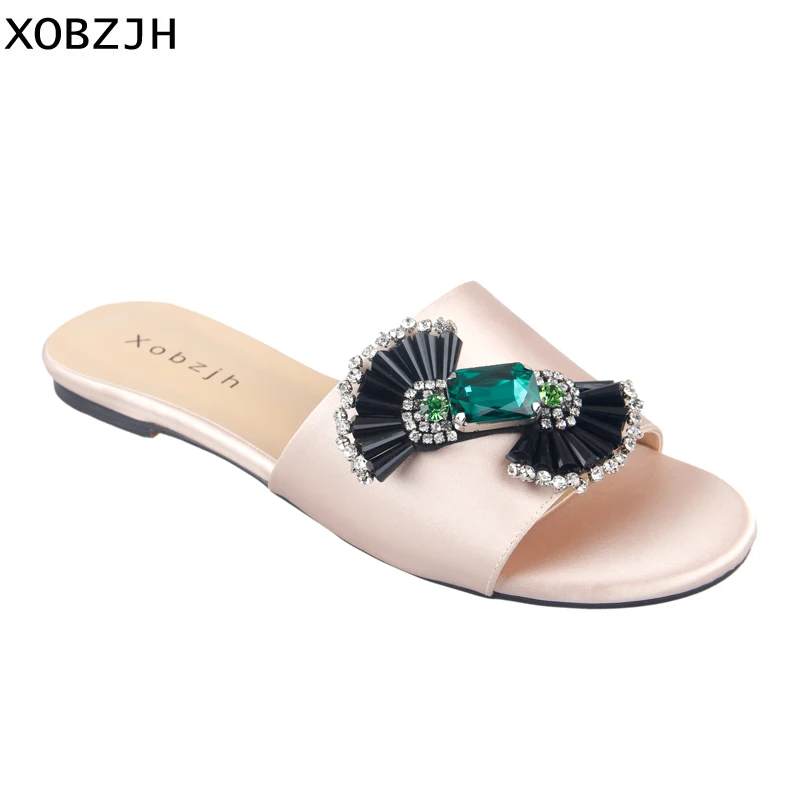 

Paris Designer Women Flat Sandals Summer Shoes Luxury 2019 Rhinestone Yellow Gold Leather Brand Sandals Slippers Shoes Woman