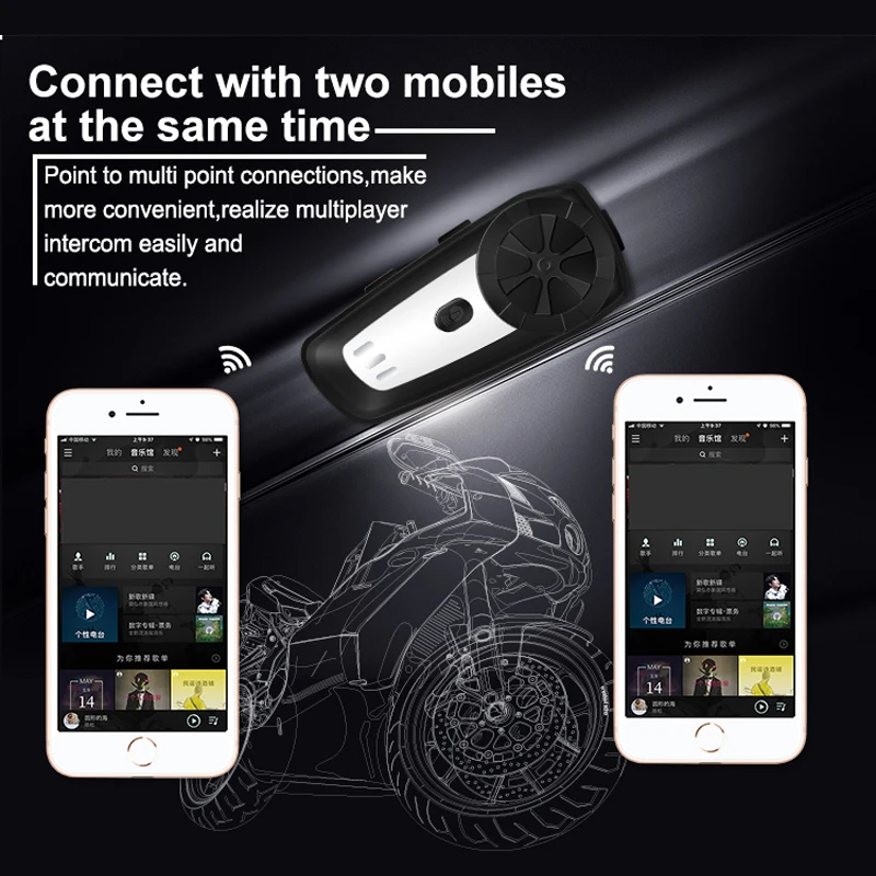 Мотоциклетный беспроводной шлем домофон гарнитура Bluetooth комплект MP3 FM Голосовая команда Проводная до 2 способ радио громкой связи BT домофон
